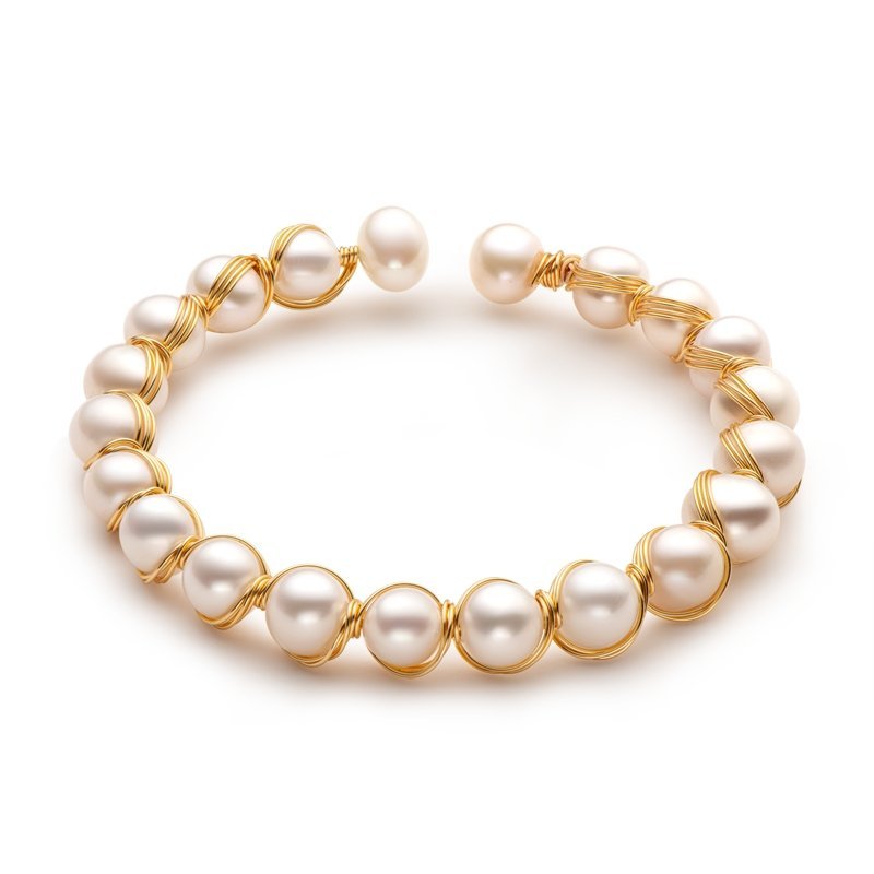 Bracelete Com Pérola de Água Doce Ouro 14k